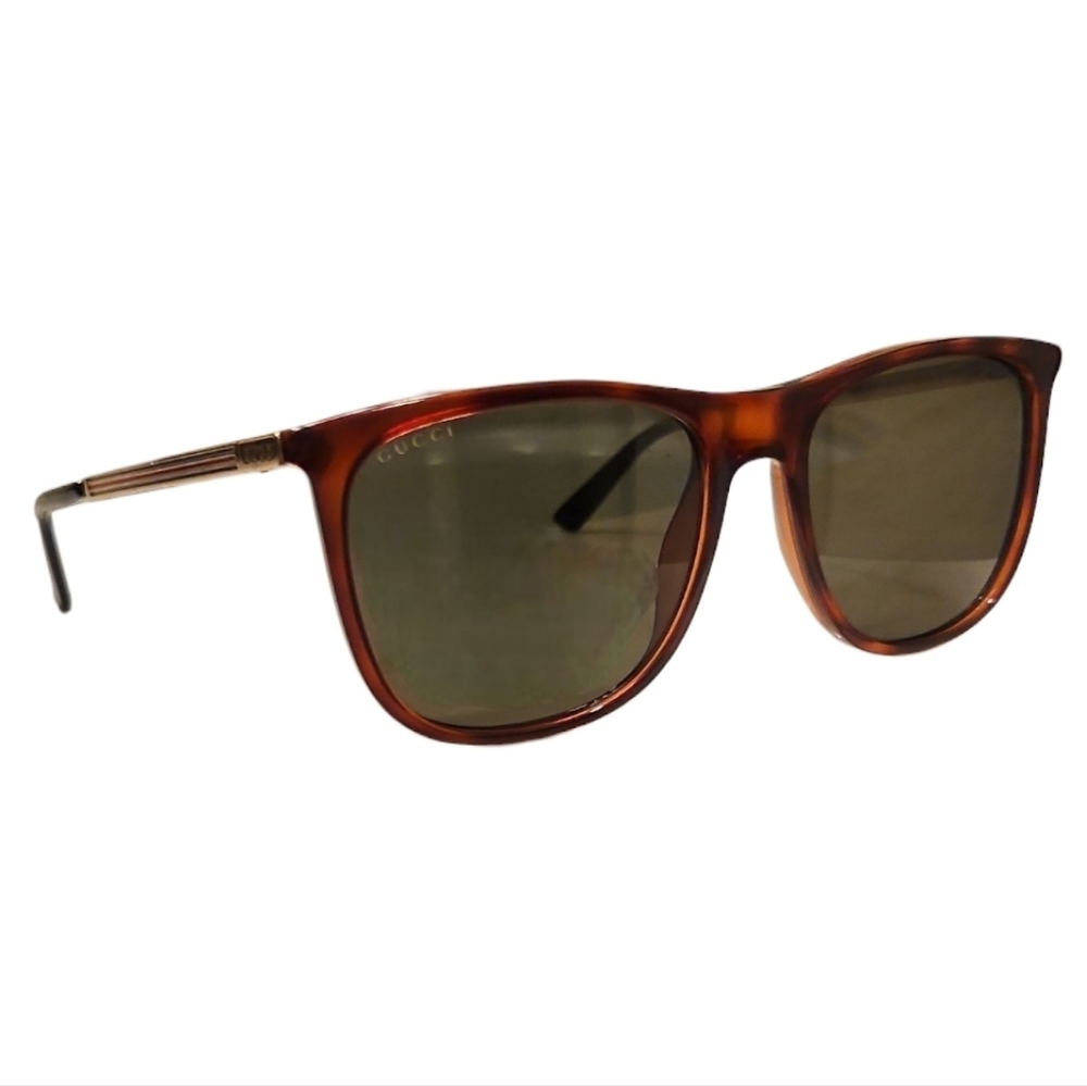 GUCCI | Tortoiseshell Square Sunglasses With Green / Red Striped Detail 1129/S - Picture 3 of 9